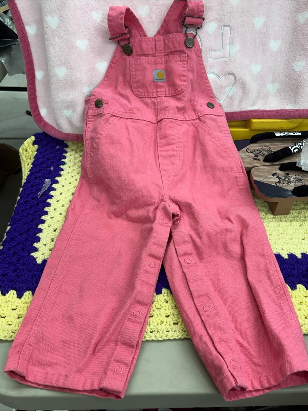 Carhartt pink canvas bib overalls girl size 18 months
